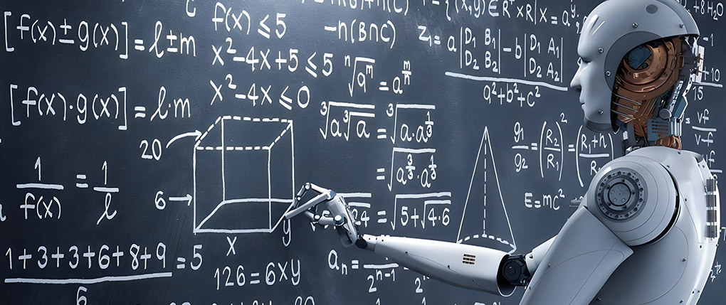 AI Robot Doing Math Problem on Blackboard